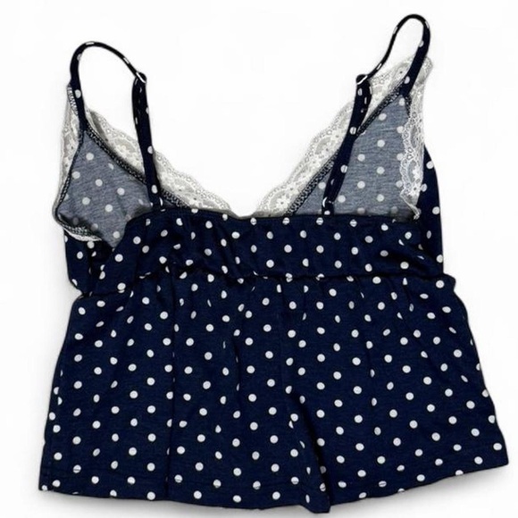 Navy Polka Dot Lace Babydoll Cami XS Coquette Preppy Brandy Cute Balletcore Y2K - Picture 2 of 7